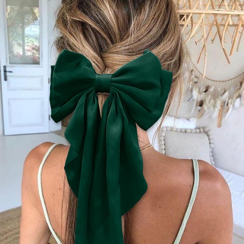 illpta Big Bow Hair Clips, Long Ribbon Hair Pins for Women - Green Hair Bows, Soft Barrettes, and Party Accessories - Image 4
